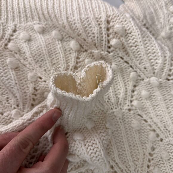 Vtg Dividends Sweater Sz L Ivory Crochet Mock Long Sleeve Cottagecore Grandma 90 - Picture 9 of 10